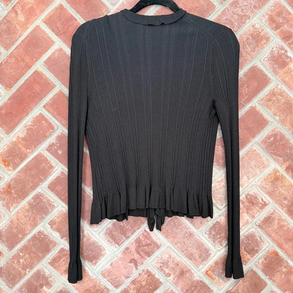 Saks Fifth Avenue Black Label‎ Ruffle Cardigan Sweater Womens XS Viscose Silk